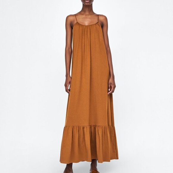 Zara Dresses & Skirts - Zara Golden Frilled Maxi Dress